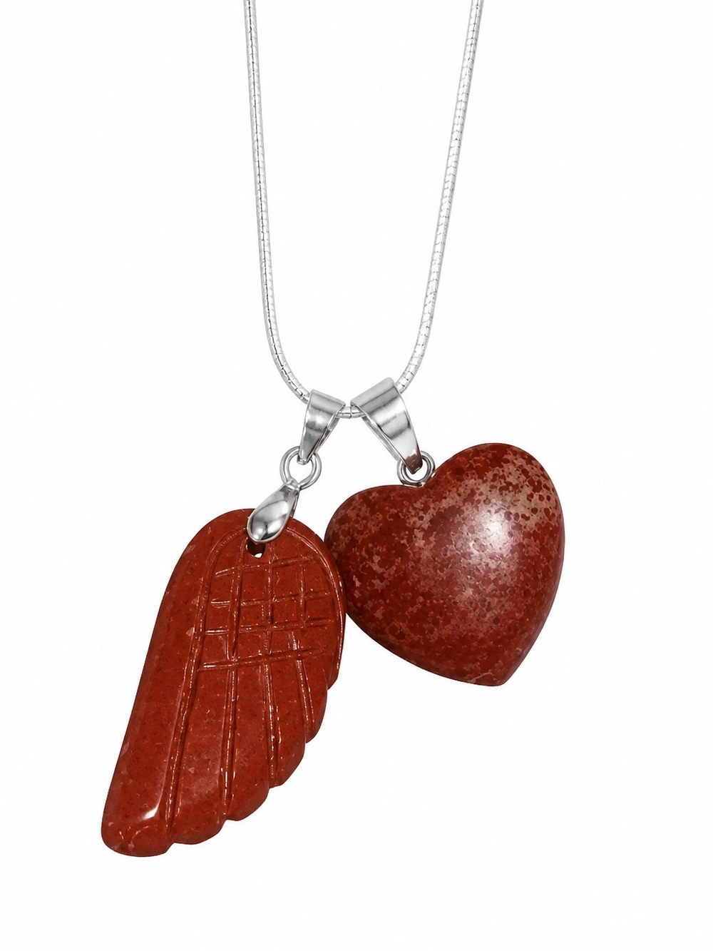 Boho hippie Red Jasper Angel Wing and Heart Sterling Silver 24” Necklace